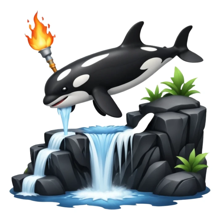 an orca on a waterfall using a firewand sticker