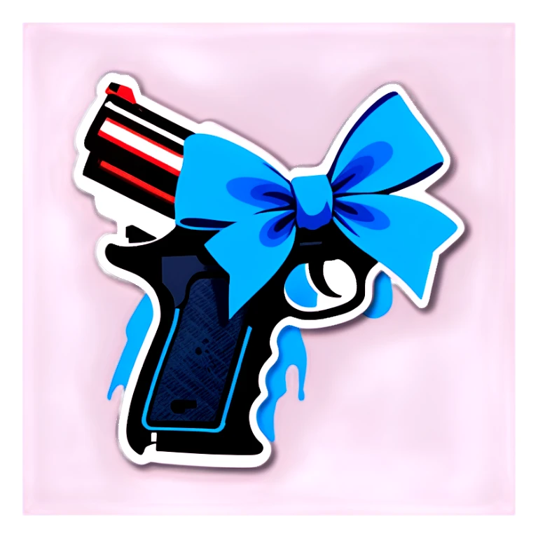 gun with blue bow sticker