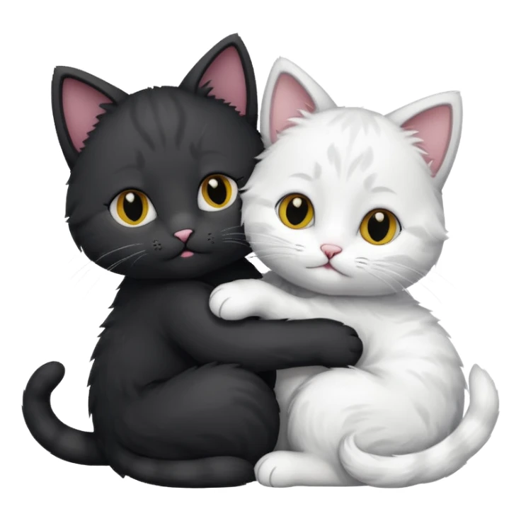 a black kitty hugging a white kitty sticker