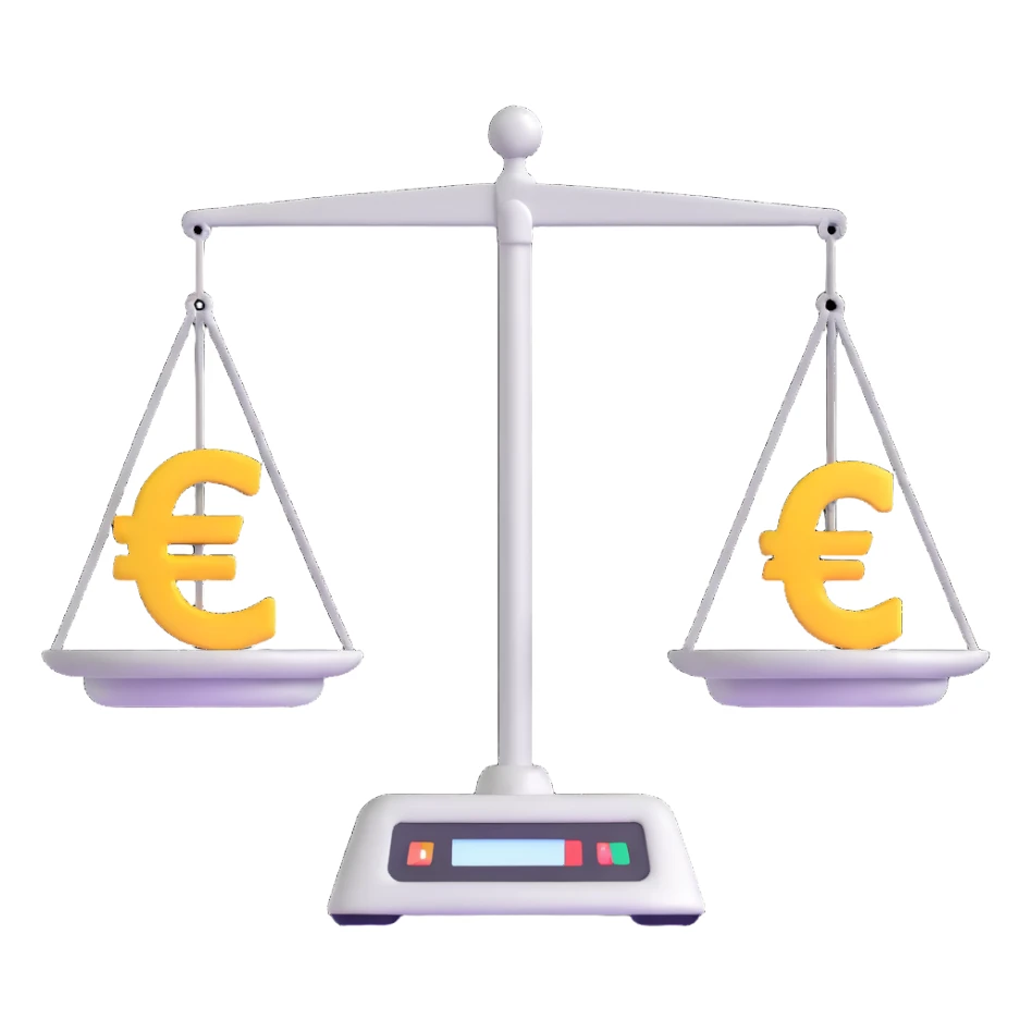 balance scale with Euro symbol € in the trays sticker
