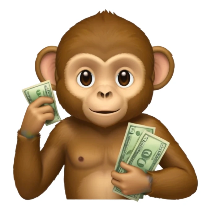 monkey holding money on sholdure sticker