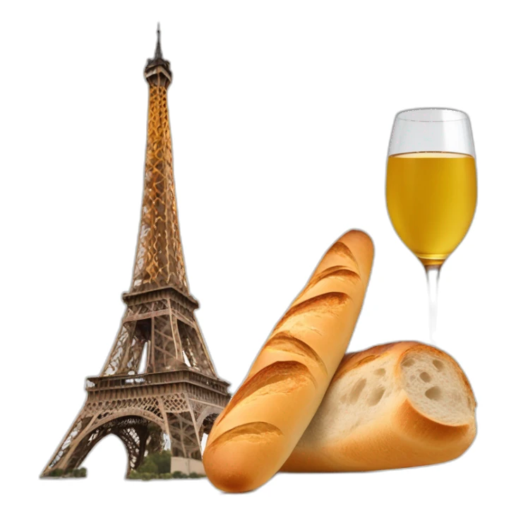Baguette et vin devant la Tour Eiffel sticker