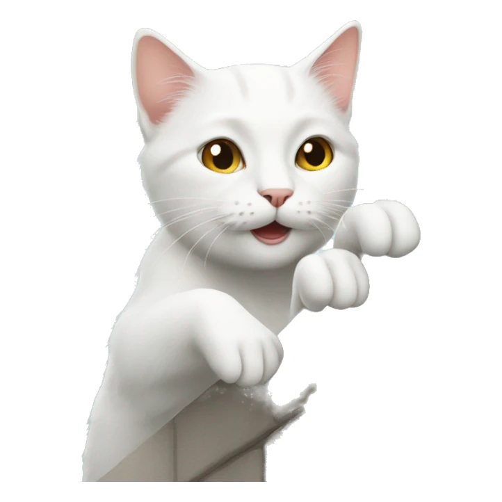 white cat climbing a wall sticker