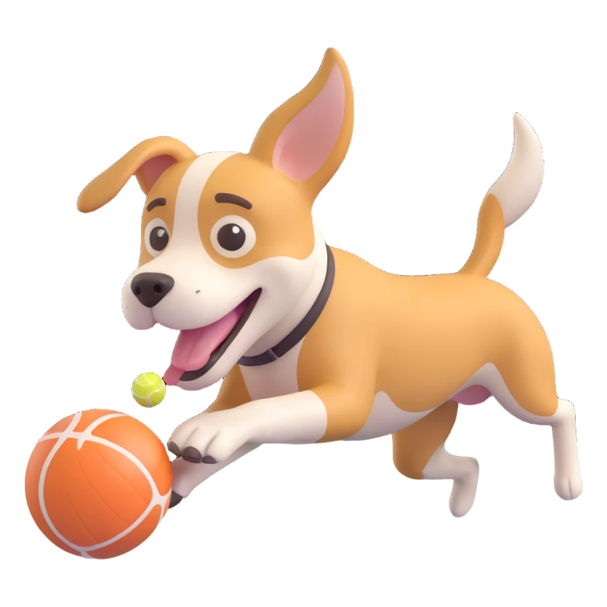 dog chasing ball in forrest, close up pose sticker