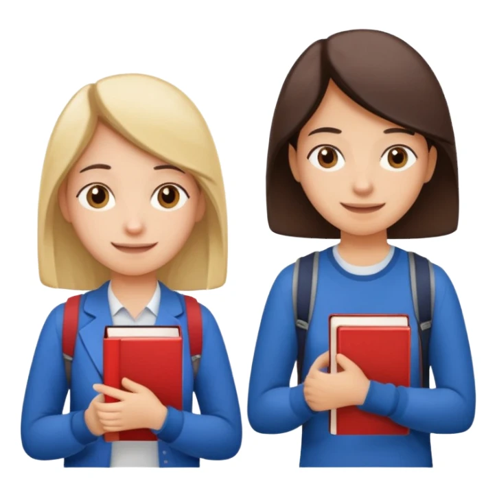 Create two emoji characters.

Left: a stressed, sad student preparing for IELTS, holding books and coffee, tired face, exam stress.

Right: a happy confident student after IELTS, traveling abroad, airplane, university, freedom, smiling.

Style: emoji, clean, simple, white background. sticker