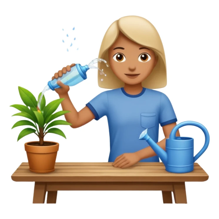 Human watering plants on tables sticker