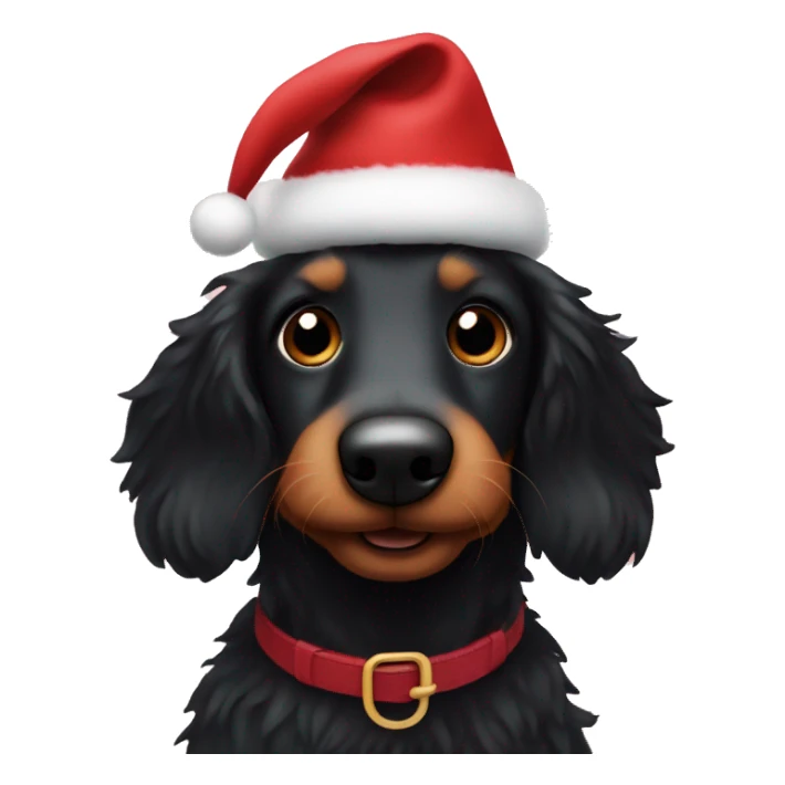 Christmas black fluffy wiener dog sticker