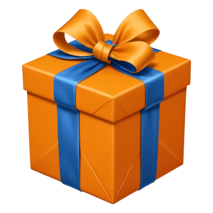 orange gift box with a blue silk ribbon sticker