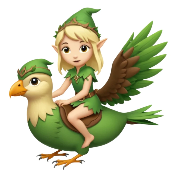 tiny forest elf blonde hair riding bird sticker