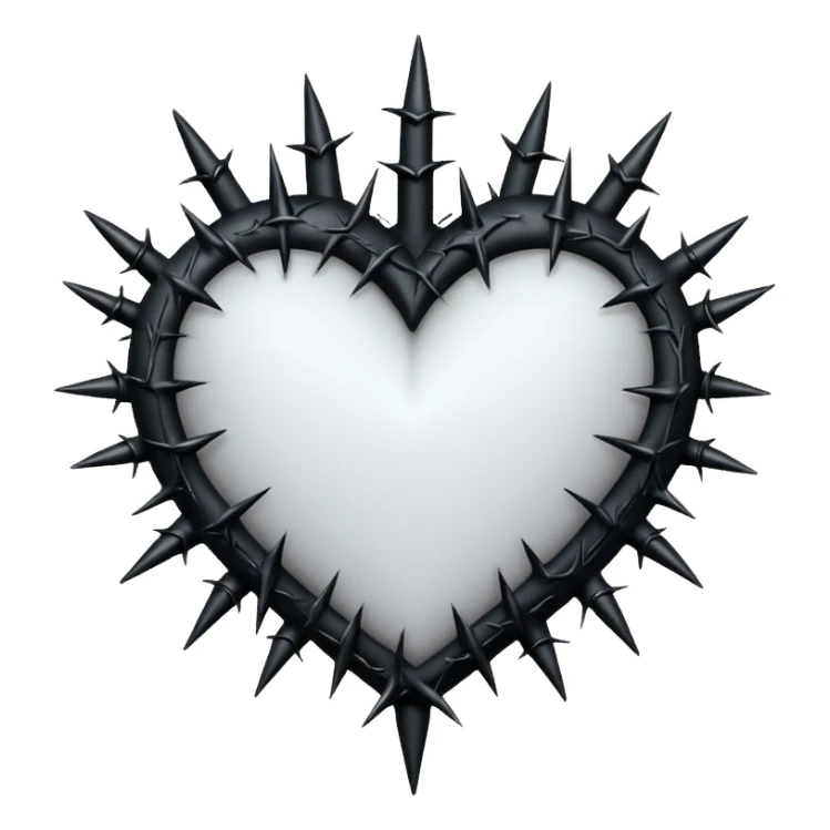 white goth heart with black thorns, dramatic sticker