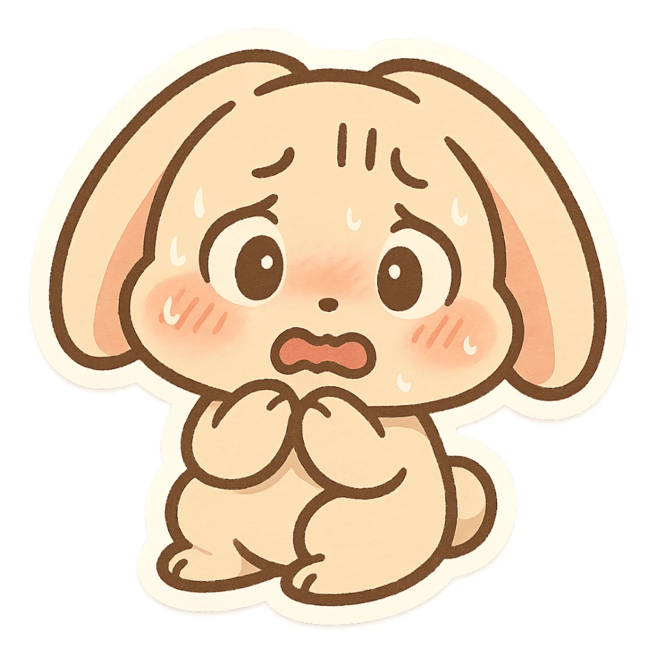 chibi bunny looking scared, ears down, blushing, simple background sticker