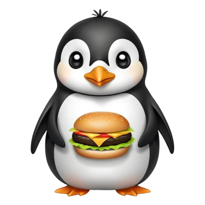 cute penguin eating a hamburger sticker
