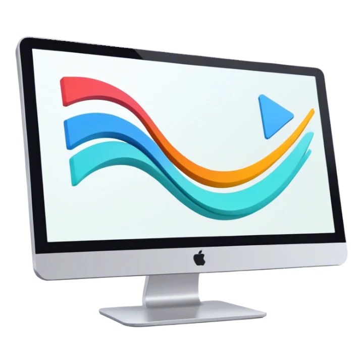 Animation and motion design. Show a computer screen with an animation timeline, moving frames, and a play button. Include motion design elements like flowing lines, curves, or rotating objects. Modern, creative colors. No emojis or smiley faces. Transparent background. sticker