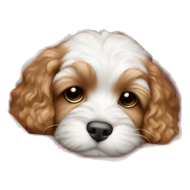 white and red cavapoo puppy sleeping with a blanket sticker