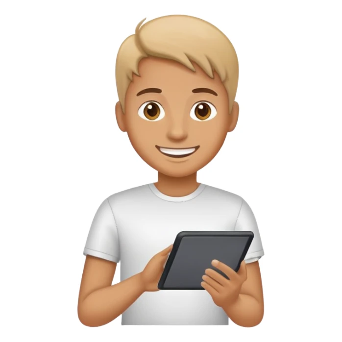 Person using communication board or tablet for assistance sticker