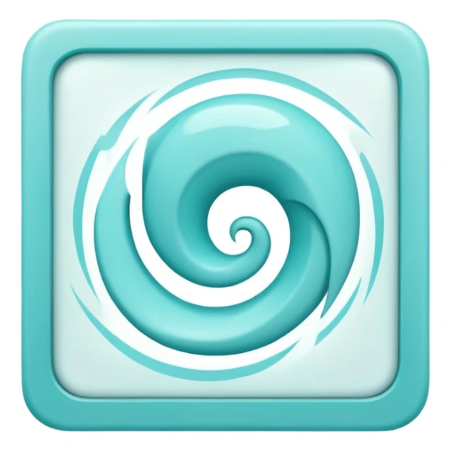 a Tiny compressed Stylized light-turquoise whirlwind symbol inside a pastel white square icon, light turquoise borders sticker