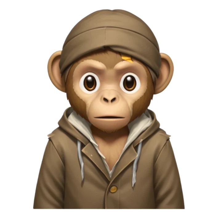 homeless poor monkey with torn clothes  sticker