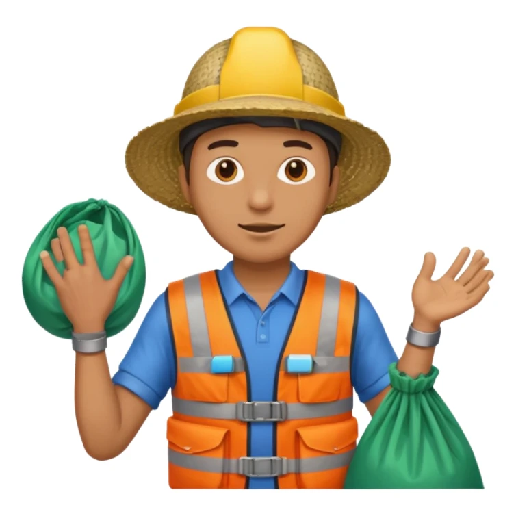 Explorer Man with big trash net and colorful cloth sticker