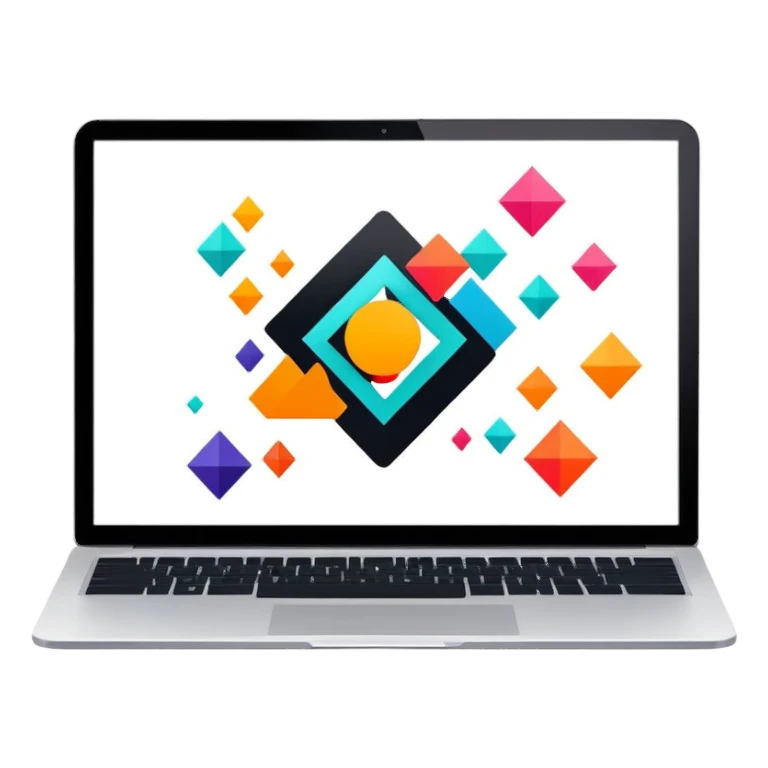 framed digital laptop artwork with abstract vector shapes inside sticker