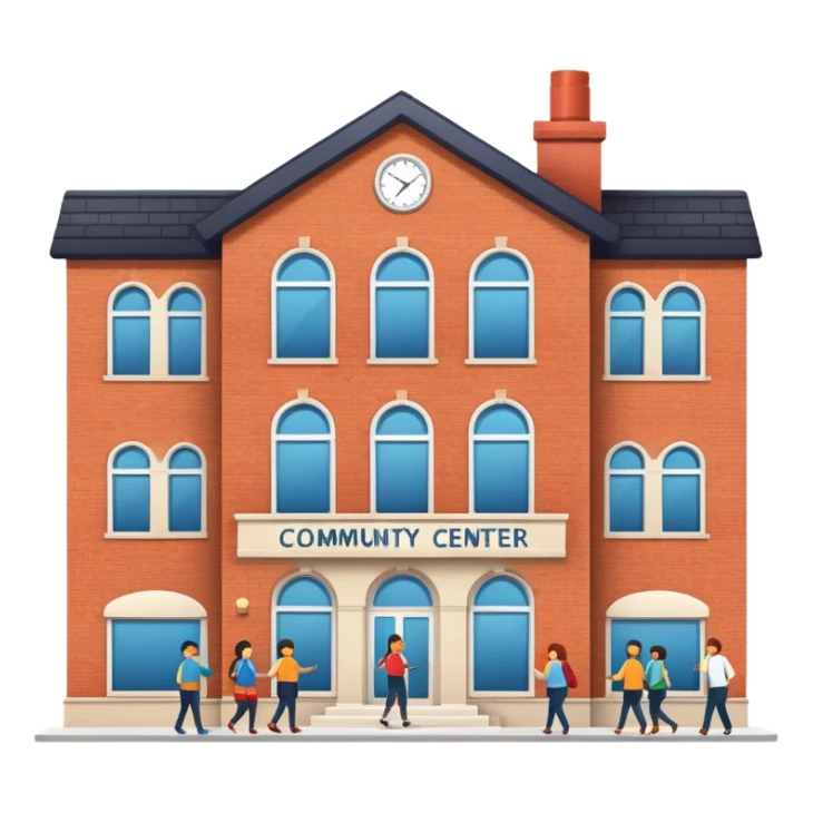 Community center building with people sticker