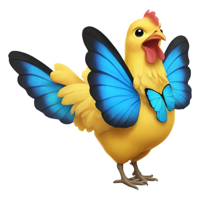 Yellow chicken with blue butterfly wings sticker