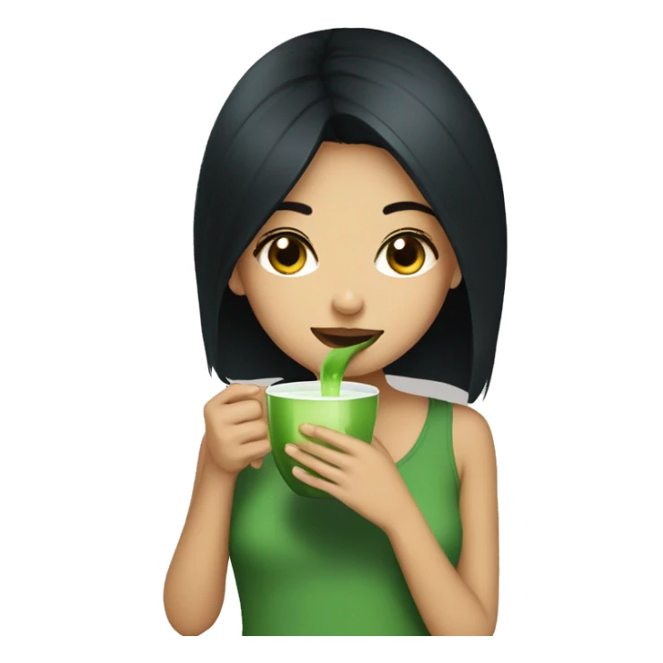 Black haired girl drinking matcha sticker