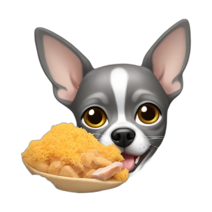 Gray Chihuahua eating chicken sticker