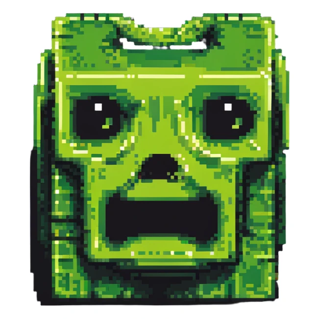 blocky pixelated Minecraft creeper face emoji, less realistic sticker