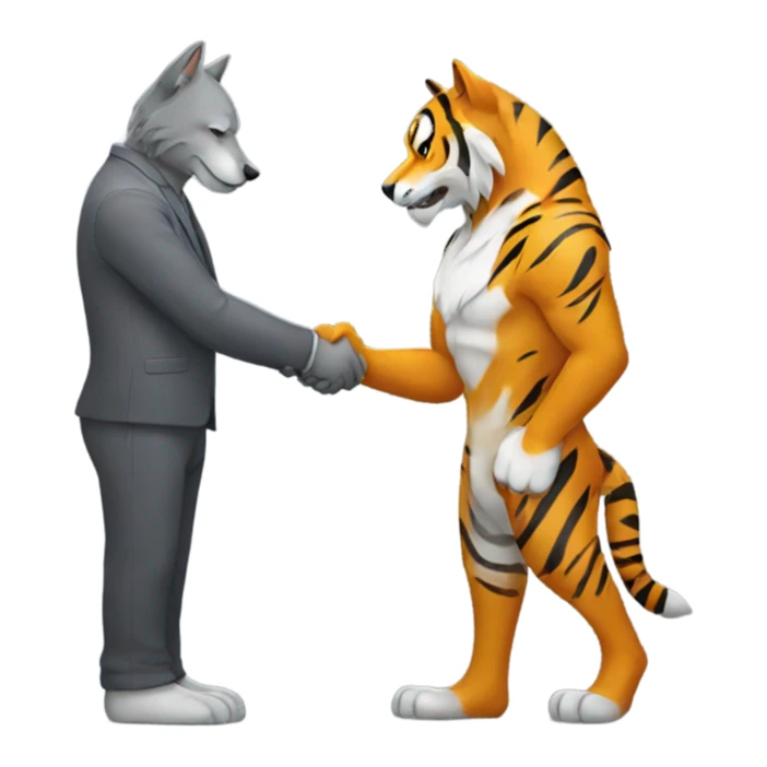Wolf and tiger shaking hands sticker