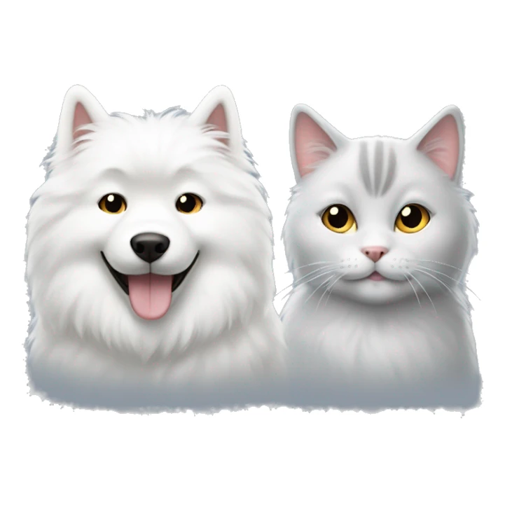 Samoyed and a fluffy grey cat  sticker