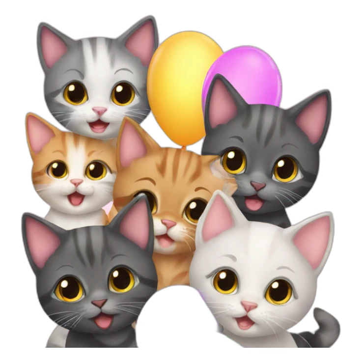 six kittens at a birthday party sticker