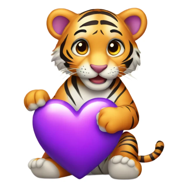 Tiger cub holding big purple heart sticker