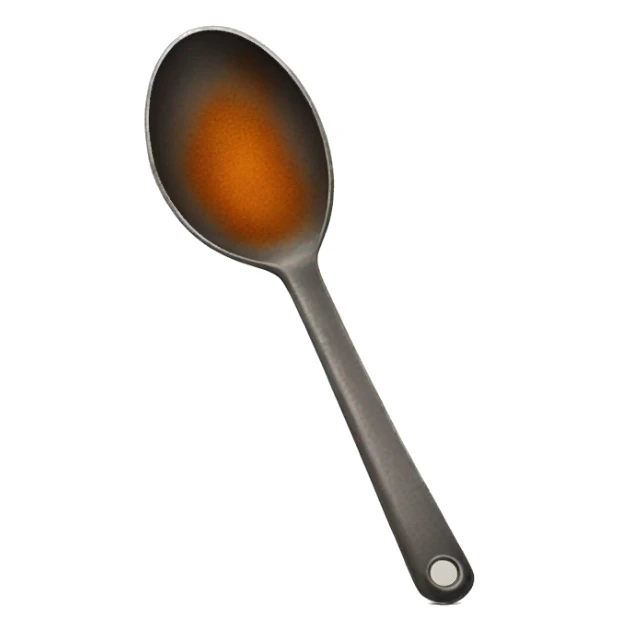 a metal spoon with rust on the bottom sticker