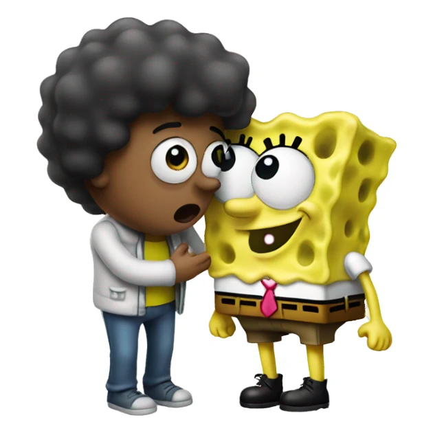 Spongebob receiving a kiss sticker