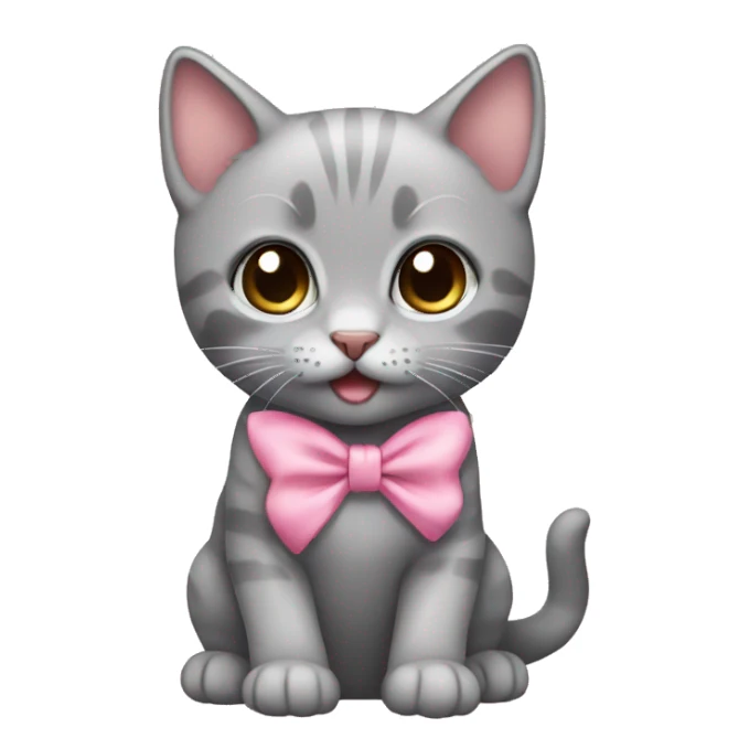 gray kitten pink bow sticker