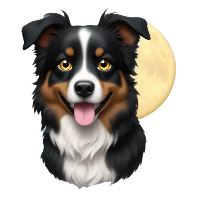 Small black australian shepherd dog moon sticker