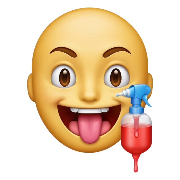 передразнивающий смайлик с высунутым язык и он будто в движении с брызгами слюней sticker