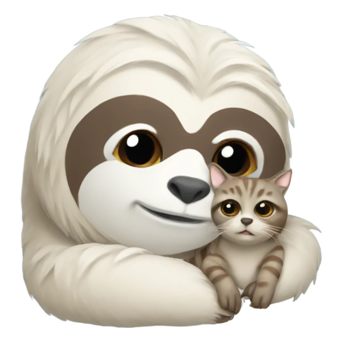 White sloth, holding tabby cat sticker