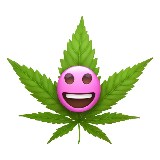 pink marijuana leaf with happy face and eyelashes  sticker