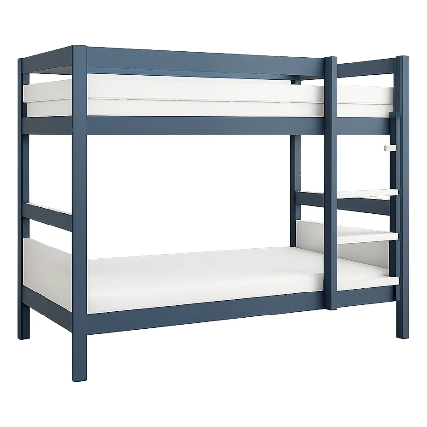 Remove the background from the image. Keep the modern bunk bed with a blue and white color scheme, clean lines, and minimalistic design. No background should remain. sticker
