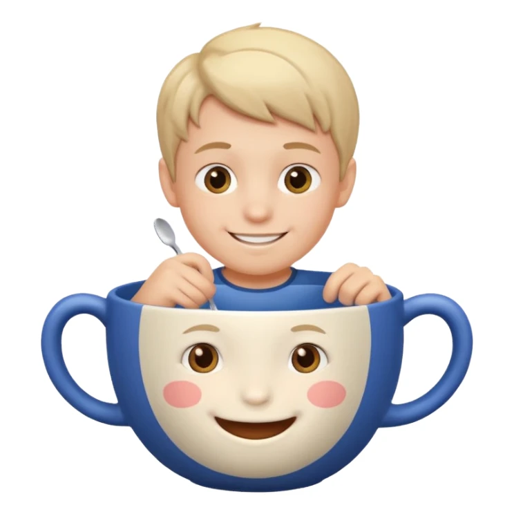 boy sitting inside of a cup sticker