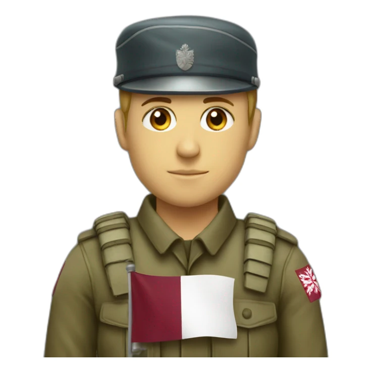 a soldier holding a Latvian flag sticker