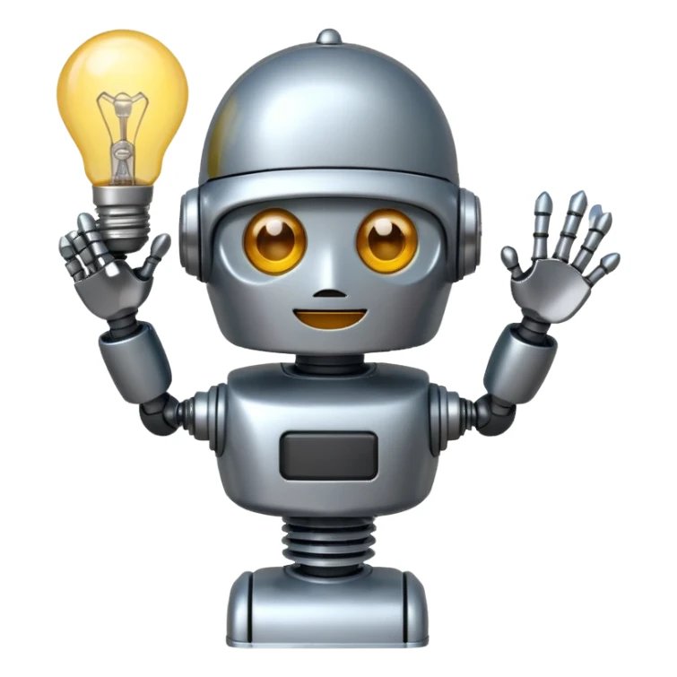 emoji for artificial intelligence, friendly robot with lightbulb sticker