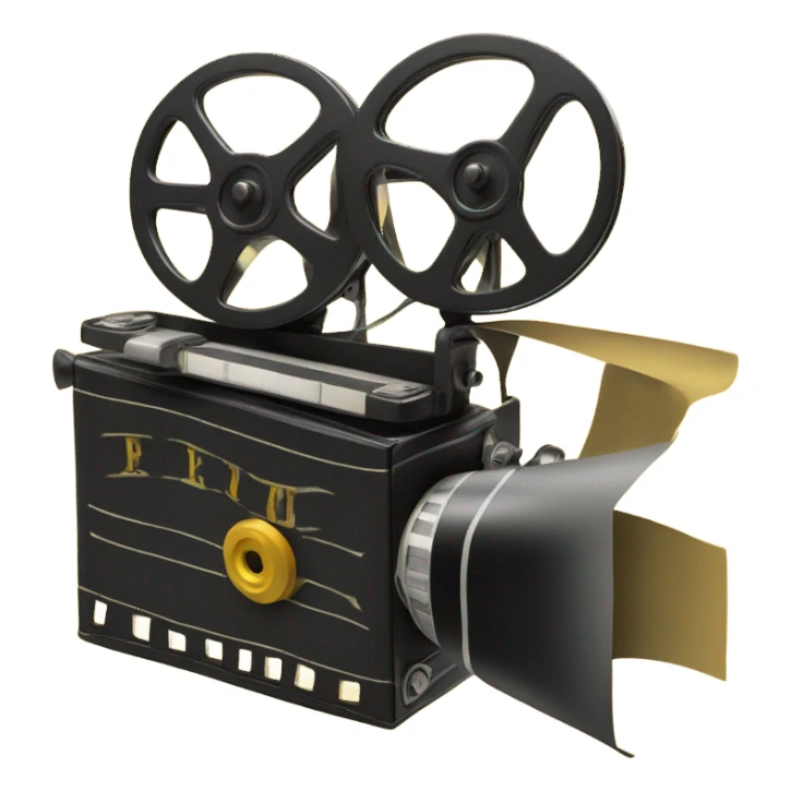 A black and yellow film reel, and movie camera sticker
