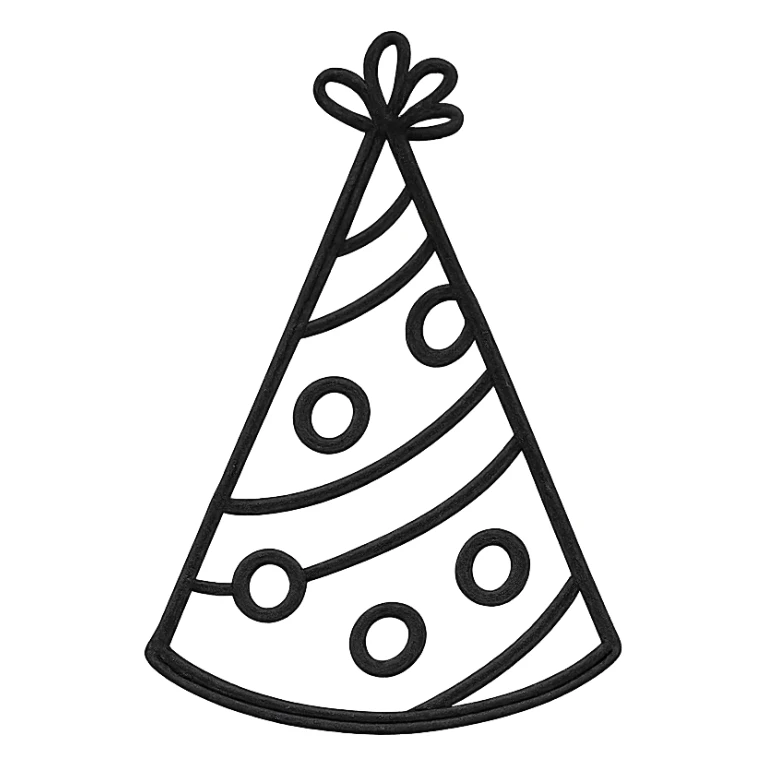 party hat, sketchy black lines, playful, no fill sticker