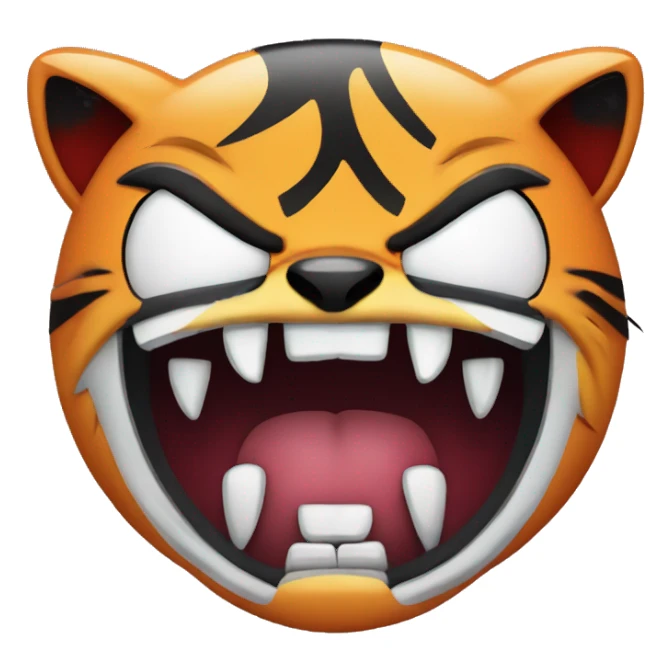Cartoon evil Tiger emoji face with vampire fangs sticker