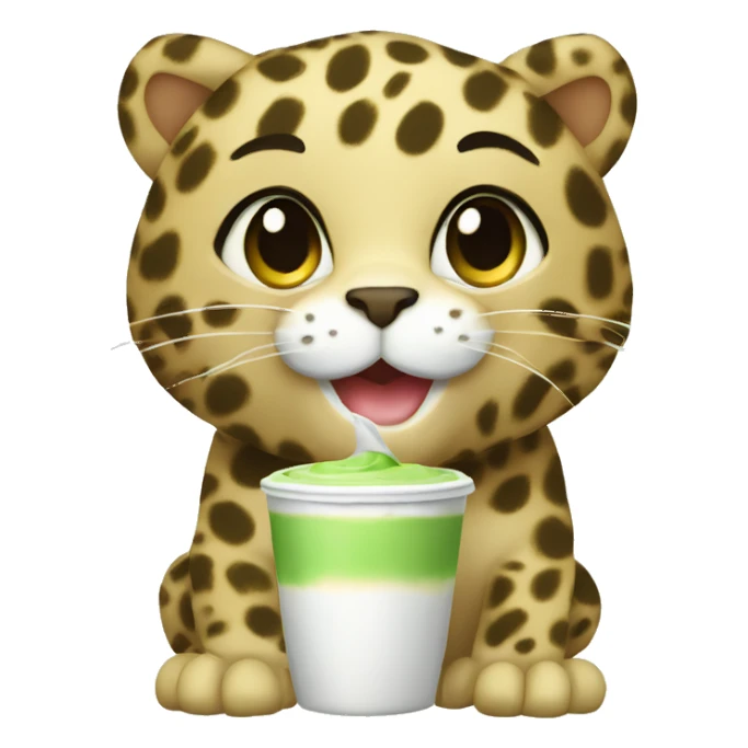 leopard cub with matcha latte  sticker