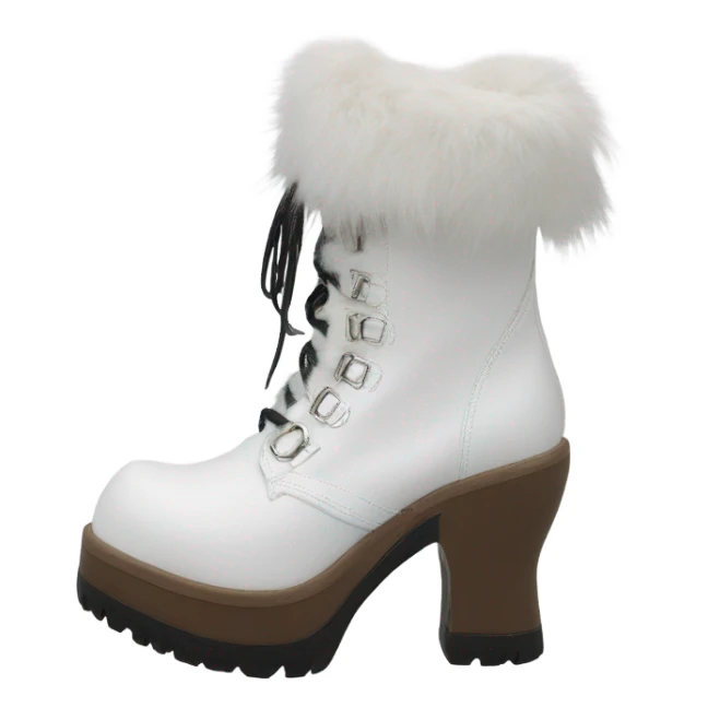 Platform Demonia High boots white fur sticker