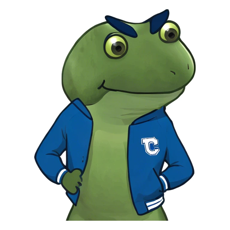 wearing a blue varsity jacket sticker