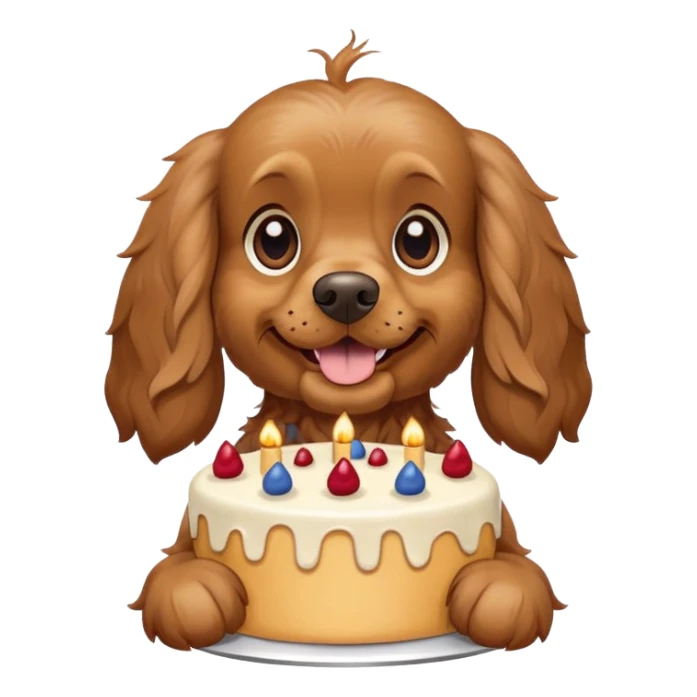 Cocker spaniel holding a cake sticker